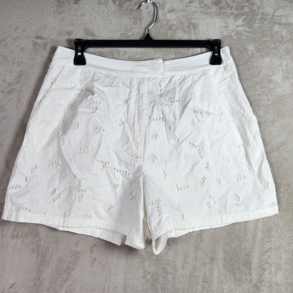 French Connection Eyelet Shorts Women 10 White Floral Summer Boho Cottagecore